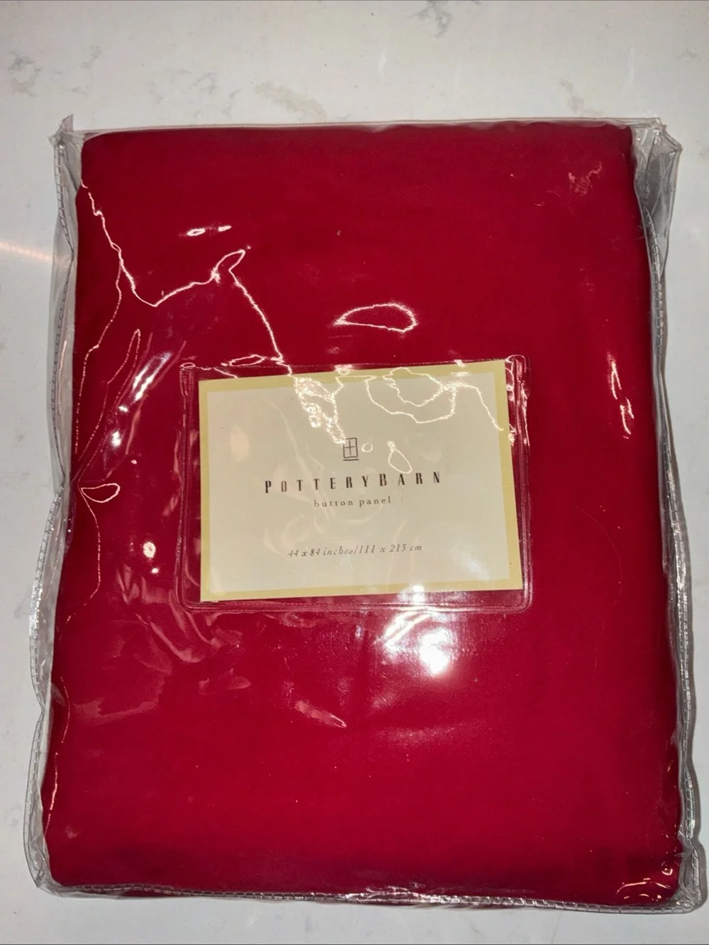 NEW Pottery Barn Red Cotton button panel. 44”x84” drape curtain